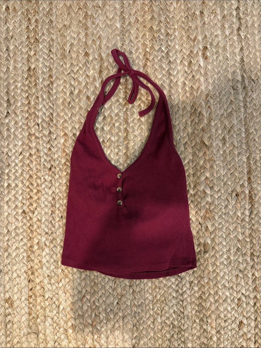 Garage Burgundy Ribbed Halter Button-Front Camisole